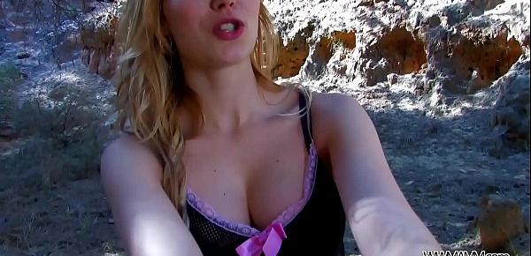  Newcomer Strips and Has Her Puffy Pussy Filled Outdoors